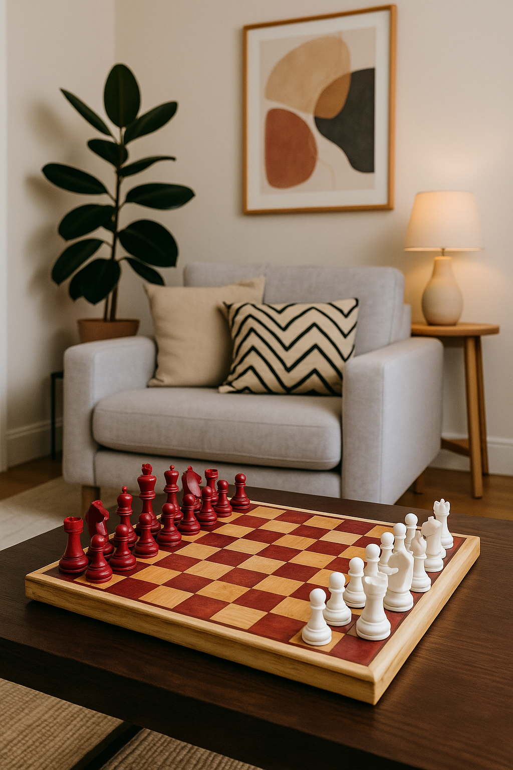 Standard Beech wood Chess Board with Burgundy and opal white resin