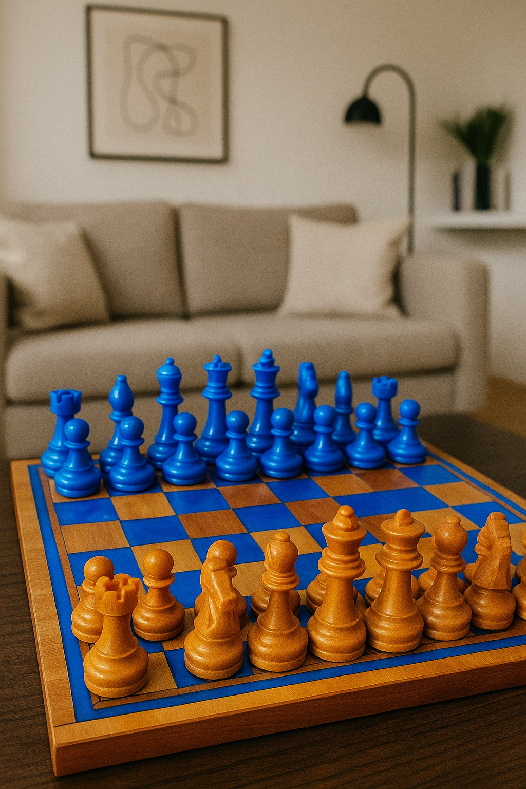 Large Cocobola Chess Boardwith Astral Blue and Copper-Gold resin