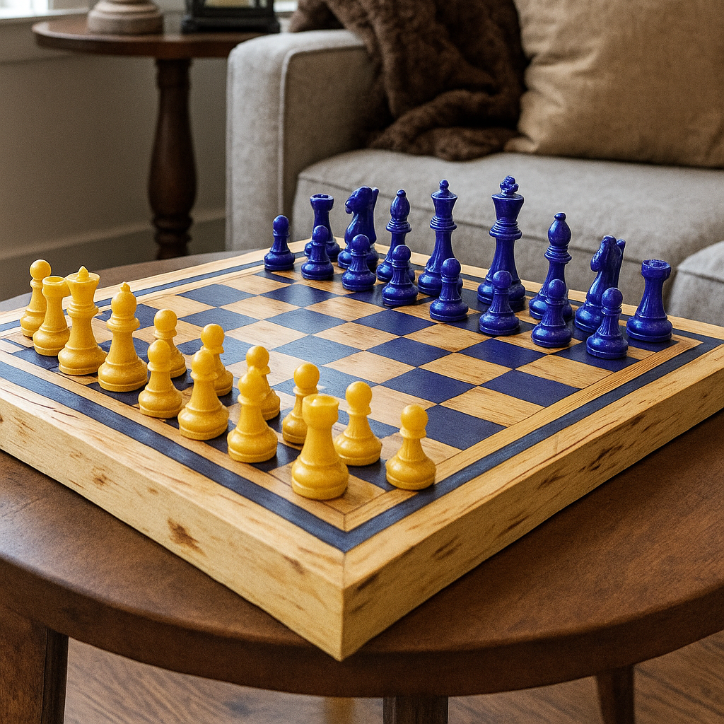Large Tiger Maple Chess Board with Burplue and Honey Gold resin
