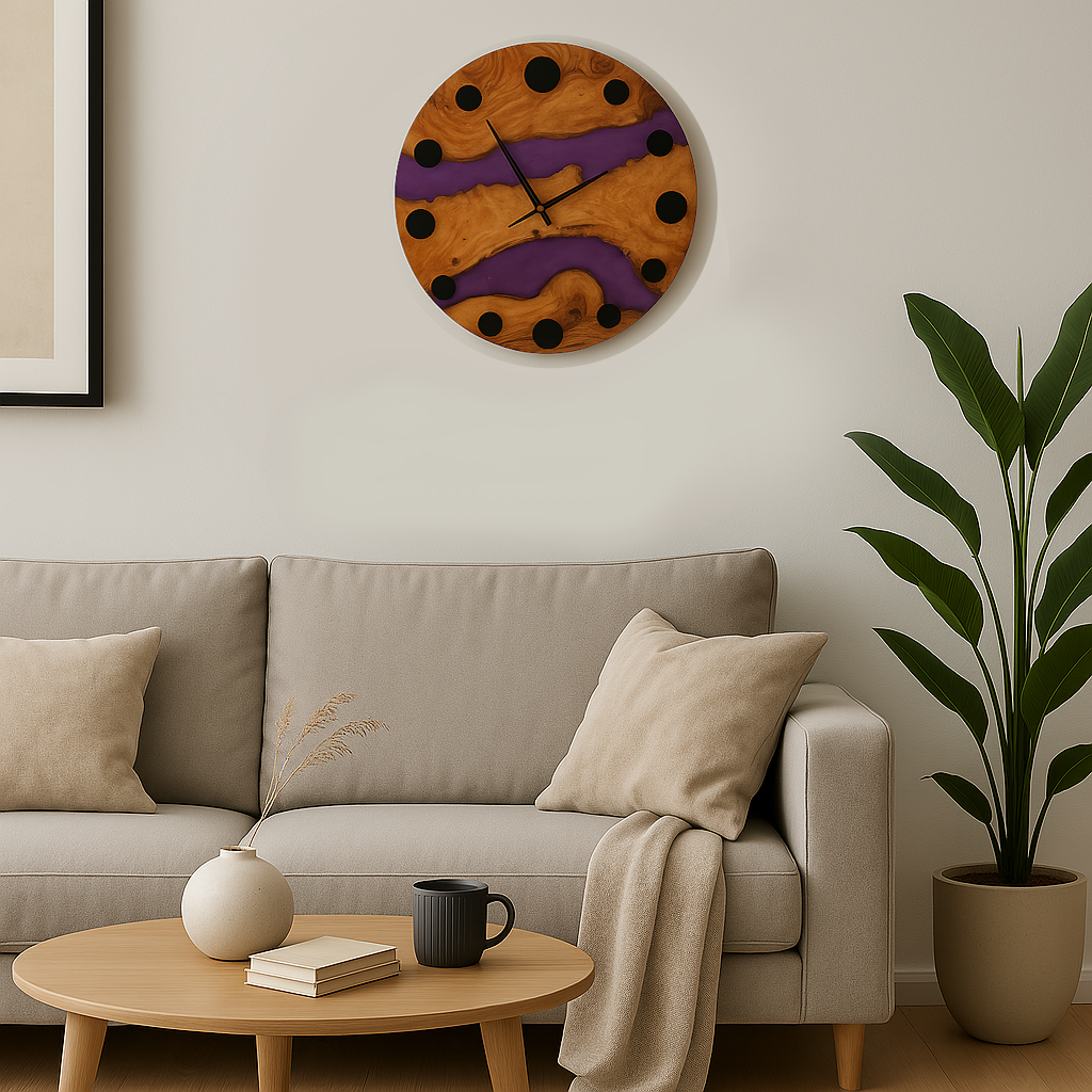 Olive and Purple resin wall clock
